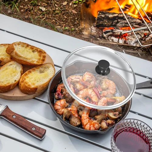 Vista 5 de Utopia Kitchen Sartén para saltear de 8 pulgadas, sartén de hierro fundido para chefs, sartén de hierro fundido presazonada con tapa, utensilios