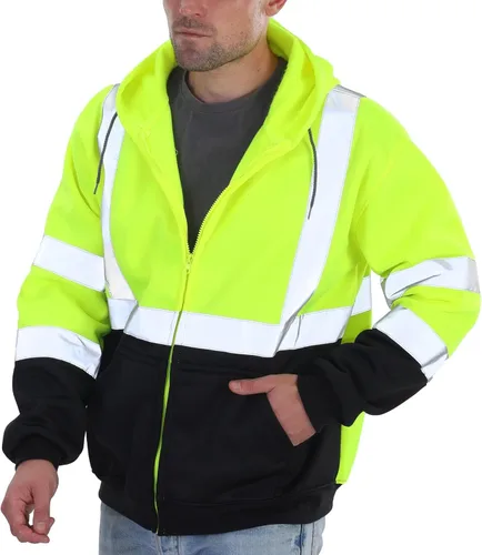 Vista 16 de sesafety Sudadera de seguridad de alta visibilidad para hombre, sudadera con capucha reflectante con cremallera clase 3, sudadera con capucha