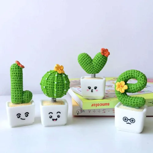 Vista 6 de Cabezal tembloroso de primavera, 4 piezas de decoración de automóvil de cactus, cabeza agitadora de primavera, creativa, decoración de maceta