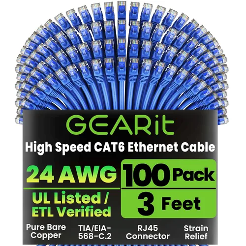 Vista 10 de GEARit Paquete de Cables Ethernet Cat 6 - Paquete de 20 Cables de Conexión Ethernet Cat6 de 1 pie Cable de Conexión de Red RJ45, Conectores