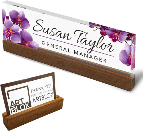 Vista 44 de Artblox - Placa de nombre personalizada para escritorio de oficina con soporte de tarjeta de presentación Cristal acrílico transparente