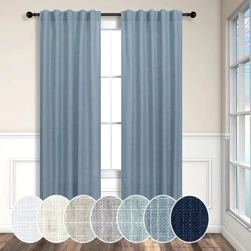 Vista 102 de Cortinas de lino natural semitraslúcidas Pitalk de 36 pulgadas de ancho para sala de estar, juego de 2 paneles con pestaña trasera, cortinas