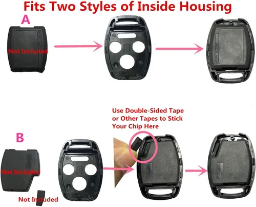 Vista 8 de Funda de repuesto para llavero de Honda Accord 2003-2015 Civic 2005-2013 CR-V Pilot Ridgeline CR-Z Fit Odyssey Remote Key Fob Shell (negro + rojo)