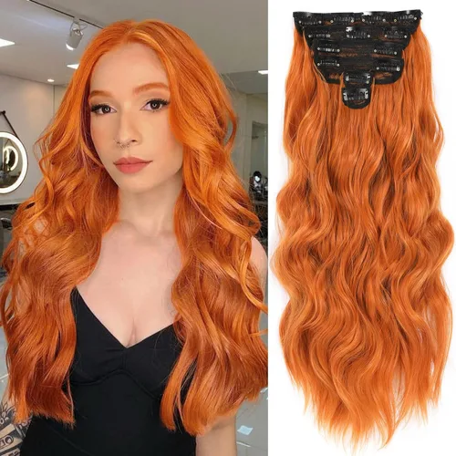 Vista 27 de NAYOO Extensiones de clip para cabello de 20 pulgadas para mujer, cabello ondulado y rizado de cobre rojo, extensiones de cabello sintético