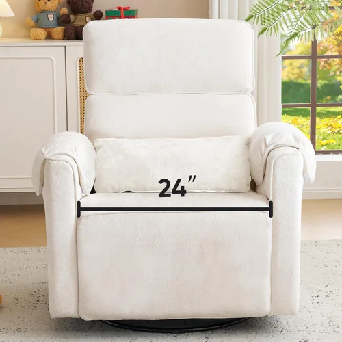 Vista 12 de Silla reclinable eléctrica extragrande, sillón basculante giratorio de 26" extra ancho con reposacabezas ajustable, silla de chenilla para guardería