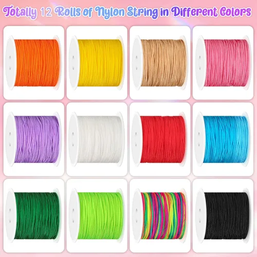 Vista 2 de Selizo 12 rollos de hilo de nailon para pulseras, cordón de nailon para nudos chinos para hacer joyas, hilo de cuentas de nailon para Kumihimo
