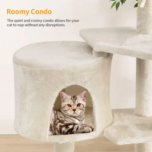 Vista 7 de BestPet Torre para Gatos de 36" Beige Torre Resistente para Gatos de Múltiples Niveles con Casita de Felpa, Percha Acogedora, Postes