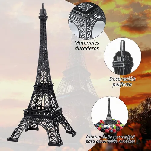 Vista 3 de DoubleFill - Torre Eiffel de metal, 2 unidades, modelo de 10 y 15 pulgadas con luces, color negro