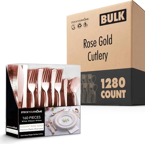 Vista 36 de Juego de cubiertos de plástico resistente (dorado) de 75 piezas, juego de cubiertos desechables, ideal para fiestas, bodas y catering, cubiertos