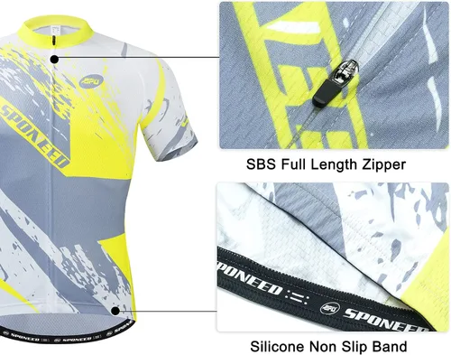 Vista 2 de sponeed Hombres Bicicletas Jersey Cremallera Completa Ciclismo Camisa Tops Transpirable