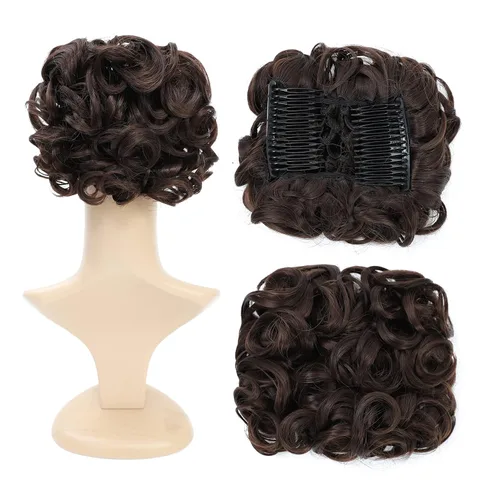 Vista 21 de SWACC Extensión de moño de cabello rizado corto y desordenado, fácil de estirar, peines para el cabello, extensión de cola de caballo con clip