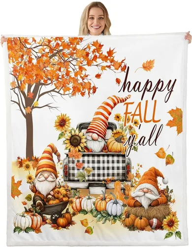 Vista 13 de Fall Sunflowers Throw Blanket,Thanksgiving Day Pumpinks Bed Plush Blanket for Living Room Decor,Rustic Geometric Grids Couch Bed Sofa Soft Cozy Kids