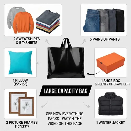 Vista 4 de Bolsas grandes de plástico con asas – Bolsas de compras extra grandes para pequeñas empresas – Bolsas de mercancía negras extra gruesas de 3 mil