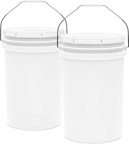 Vista 9 de Balde de cubo blanco de 6.5 galones con tapa Grado alimenticio Extra duradero de 90 MIL Asas de metal con empuñadura de plástico para fácil