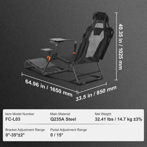 Vista 7 de VEVOR Soporte de rueda de carreras plegable para Logitech, Thrustmaster, Fanatec, Hori, Mad Catz, simulador de conducción de acero al carbono, pedal