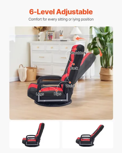 Vista 4 de VEVOR Silla giratoria para juegos con reposabrazos, silla giratoria de 360 grados con respaldo plegable de 6 posiciones ajustables y soporte lumbar