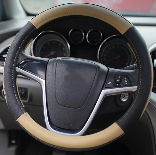 Vista 2 de Cubierta para el volante del coche Mayco Bell, de 15 pulgadas, comodidad, durabilidad y seguridad, Negro Beige