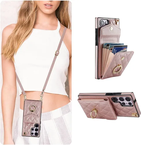 Vista 15 de QLTYPRI Funda tipo cartera cruzada para Samsung Galaxy A15 4G/5G, funda de piel sintética para teléfono con bloqueo RFID, ranuras para tarjetas