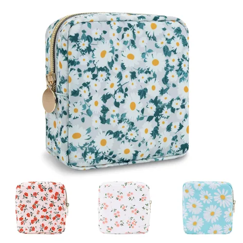 UIXIZQ Mini bolsa de maquillaje floral impermeable para bolso, bolsa de viaje de cosméticos de flores de nailon, pequeña bolsa organizadora de