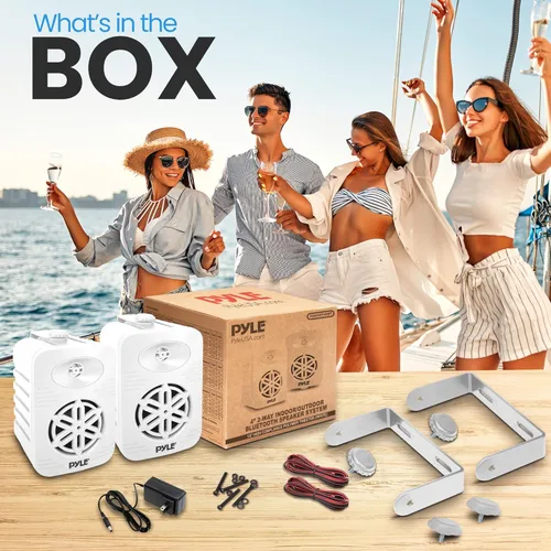 Vista 2 de Pyle Pares de altavoces Bluetooth para interiores y exteriores, 300 W, doble impermeable, 4 pulgadas, sistema de altavoces de rango completo de 2