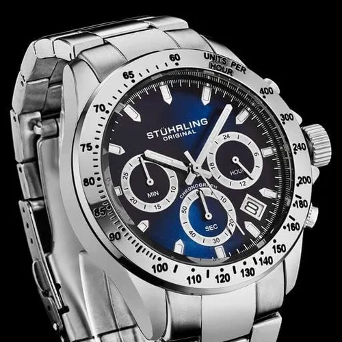 Vista 2 de Stührling Original Mens Chronograph Watch Stainless Steel Bracelet with Screw Down Crown and Water Resistant to 100 M. Analog Dial Quartz Movement