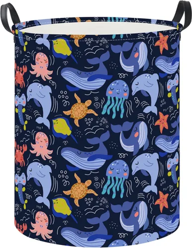 Vista 26 de Cesta de lavandería de 19.7 pulgadas, cesta de ropa sucia para niños, contenedor de almacenamiento de juguetes impermeable, decoración