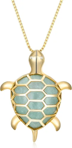 Vista 2 de Amazon Essentials Collar con colgante de tortuga de jade verde genuino chapado en oro amarillo de 18 quilates para mujer, 18 pulgadas