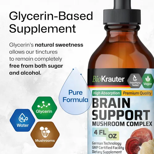 Vista 6 de Suplemento de hongos Brain Support – Gotas de tintura de extracto de hongos líquido – Melena de león, Cordyceps, Reishi, Shiitake, cola de pavo
