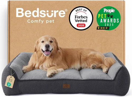 Vista 10 de Bedsure Camas ortopédicas para perros de tamaño grande, cama extra gruesa de apoyo para perros grandes con funda impermeable lavable, sofá cama