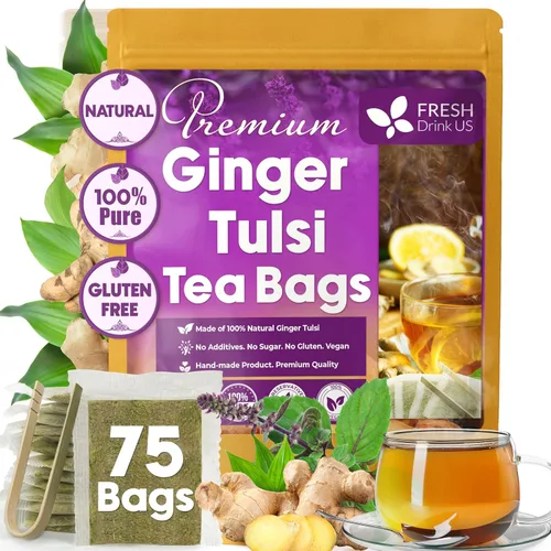Vista 778 de FreshDrinkUS, 135 bolsas de té de jengibre y cúrcuma premium, ingredientes 100% naturales, mezcla hecha a mano de té de hierbas de cúrcuma