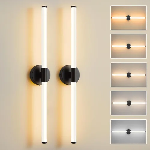 Vista 10 de Juego de dos apliques de pared dorados con cable, regulables 5CCT LED para baño, iluminación completa de 360°, barra de luz de tocador de 23