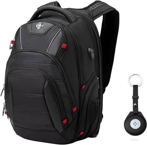 Vista 15 de Swissdigital - Mochila de diseño para viaje para hombres, compatible con TSA, con carga USB, protección RFID, mochila de negocios para laptops