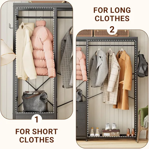 Vista 6 de Lulive - Perchero de ropa, estante resistente para colgar ropa, estantes industriales para ropa con 2 cajones de tela, 4 ganchos, 2 varillas