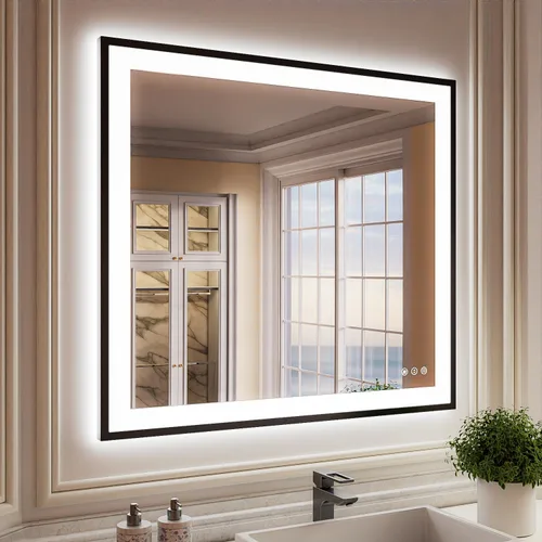 Vista 24 de ISKM Espejo LED de 20 x 28 pulgadas para baño, espejo de tocador iluminado para pared con luces frontales + espejo de baño LED retroiluminado