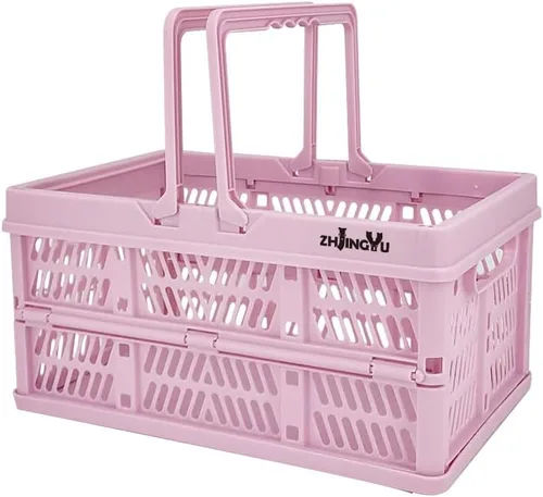 Vista 10 de Small Plastic Baskets Black,Pack-2 Plastic baskets for organizing,collapsible shopping basket,foldable crate with Handles,collapsible storage