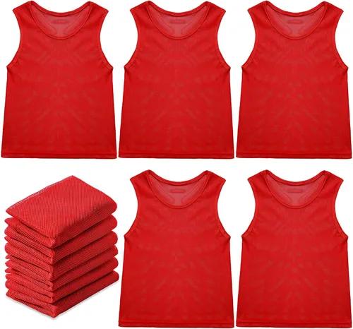 Sintege 12 piezas de fútbol Pinnies Pennies Jersey Scrimmage chaleco de práctica deportiva Jersey de malla chaleco de baloncesto para jóvenes Rojo