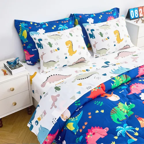Vista 23 de Wajade Juego de edredón de 7 piezas con lazo azul para niñas, juego de ropa de cama tamaño individual con sábana y 2 fundas de almohada, 2 fundas