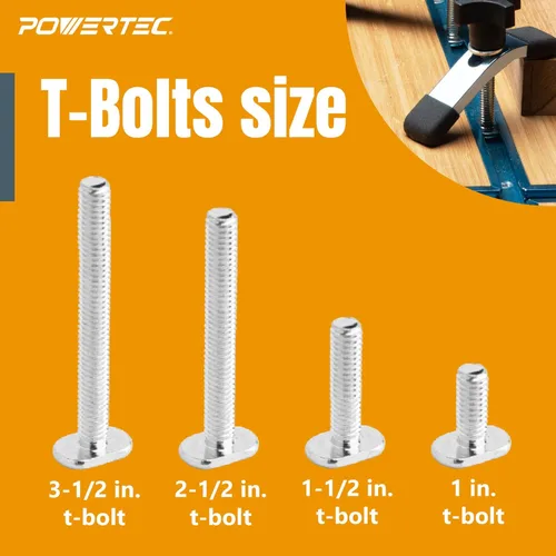 Vista 3 de POWERTEC 71121 Kit de perilla de pista en T con perillas roscadas y pernos de ranura en T de 5/16"-18, juego de 16 piezas, accesorios de riel en T