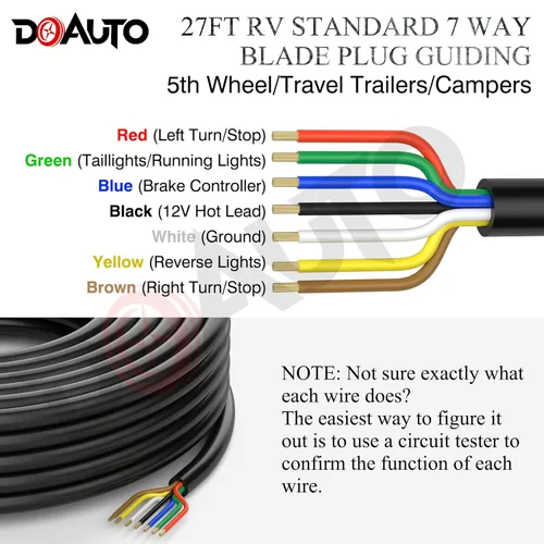 Vista 3 de 8,23 m de calibre 14/12/10AWG con 7 vías de alambre de cuchilla de conductor redondo para remolque de RV SAE, arnés de cable aislado con 7 cables