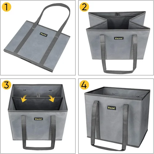 Vista 7 de BALEINE Paquete de 3 bolsas de comestibles reutilizables, bolsas de compras plegables para comestibles con parte inferior reforzada y asas (trébol)