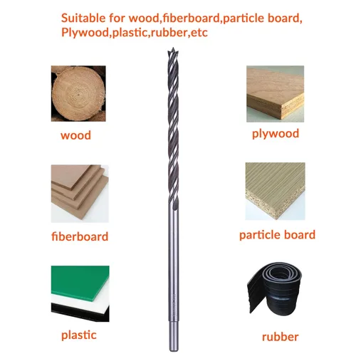 Vista 4 de NordWolf Juego de brocas de 7 piezas de 30 cm extra largas con punta Brad para madera, diseño de doble filo y doble hélice para cortar madera, PVC