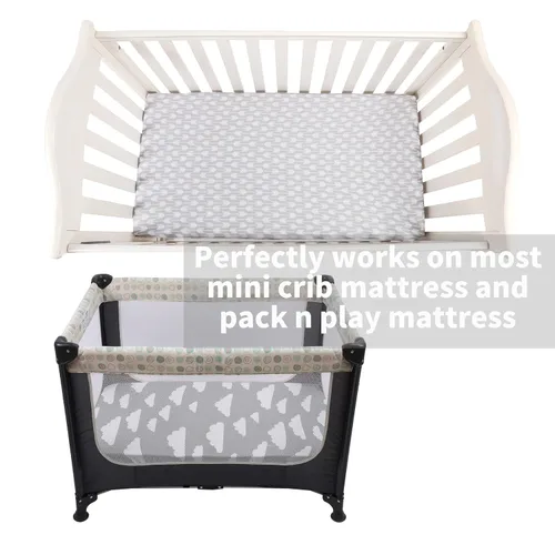 Vista 3 de Onacosht Pack n Play Sheets - Juego de 3 sábanas unisex para bebé, tejido elástico, portátil, de punto de jersey, funda de colchón para cuna