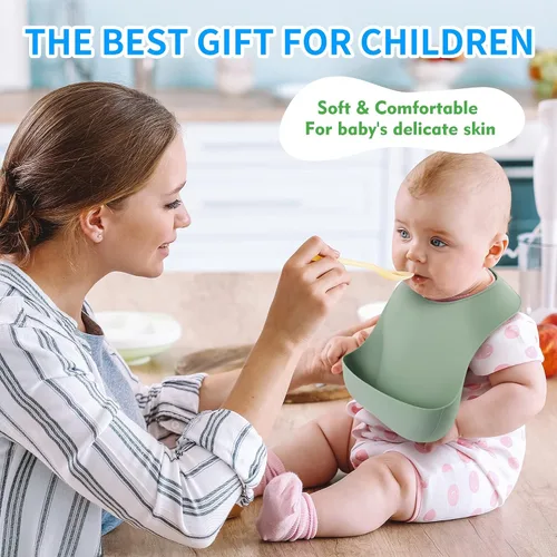 Vista 4 de ME.FAN Baberos de silicona para bebés y niños pequeños Juego de 2 baberos de silicona ajustables