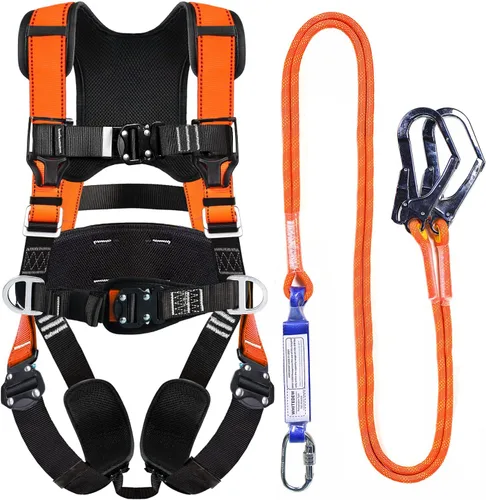 Vista 10 de Arnés de seguridad prémium con protección contra caídas con cordón de absorción de golpes, hombros ventilados y acolchados, piernas y espalda - 4