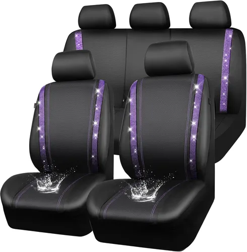 Vista 41 de CAR PASS - Funda de asiento de cuero con diamantes, para 2 asientos delanteros interiores, impermeable, universal, para autos, camiones y SUV