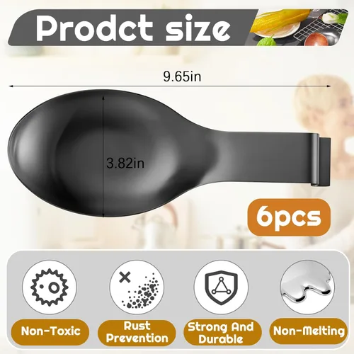 Vista 2 de Nuanchu 6 piezas de acero inoxidable soporte para cucharas y espátulas para estufa, mango para cucharón, soporte para cucharas para encimera