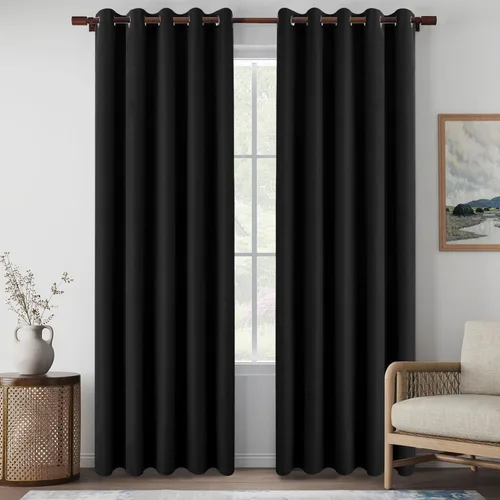 Vista 28 de Cortinas de Lino Beige con Bloqueo Total de Luz de 64 Pulgadas de Largo, Lino Sintético Texturizado con Bloqueo de Calor y Aislamiento Térmico