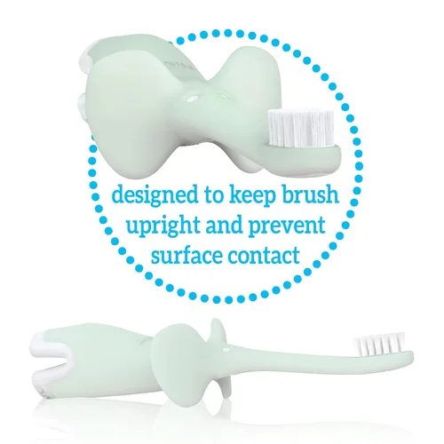 Vista 9 de Dr. Brown's Juego de cepillos de dientes de entrenamiento para bebés y niños pequeños, elefante de menta con pasta de dientes de fresa sin flúor