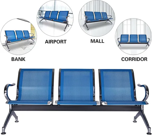 Vista 5 de Sillas de sala de espera de 3 asientos, banco de sala de espera con brazos, banco de recepción del aeropuerto, sillas de recepción de invitados
