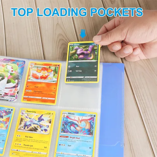 Vista 5 de ABLY 540 bolsillos de doble cara para tarjetas intercambiables, 9 bolsillos, protectores de tarjetas de juego de plástico transparente